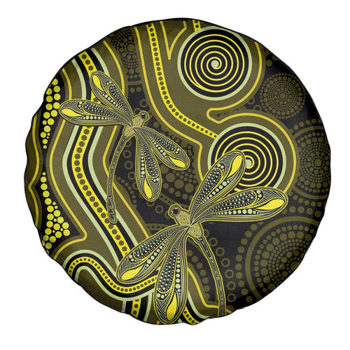 Yellow Indigenous Dragonfly Australia Spare Tire Cover Aboriginal Art - Aussie Hoodie