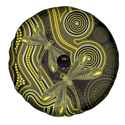 Yellow Indigenous Dragonfly Australia Spare Tire Cover Aboriginal Art - Aussie Hoodie