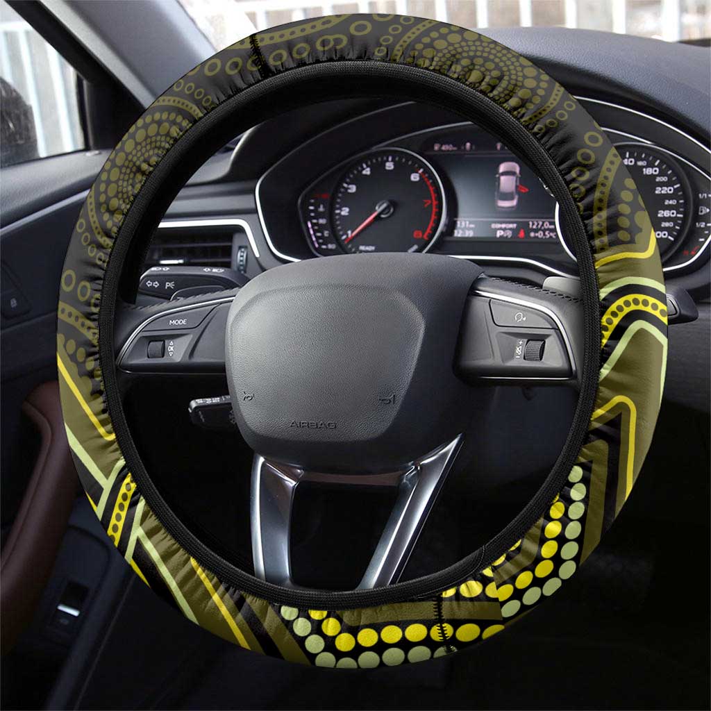Yellow Indigenous Dragonfly Australia Steering Wheel Cover Aboriginal Art - Aussie Hoodie