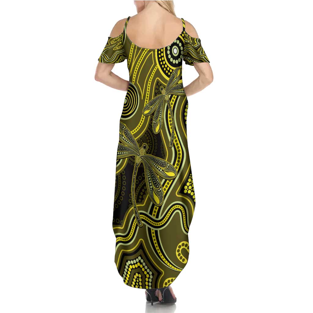 Yellow Indigenous Dragonfly Australia Summer Maxi Dress Aboriginal Art - Aussie Hoodie