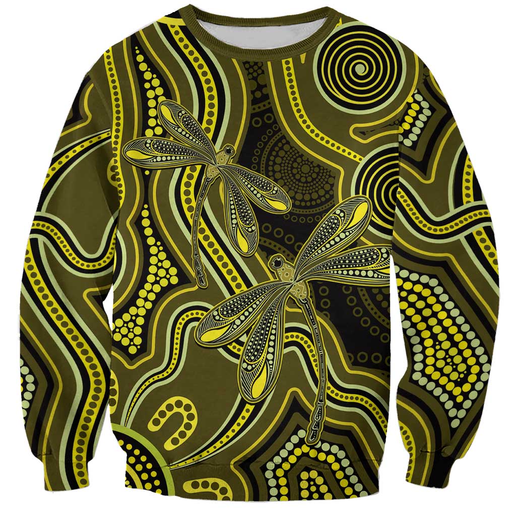 Yellow Indigenous Dragonfly Australia Sweatshirt Aboriginal Art - Aussie Hoodie