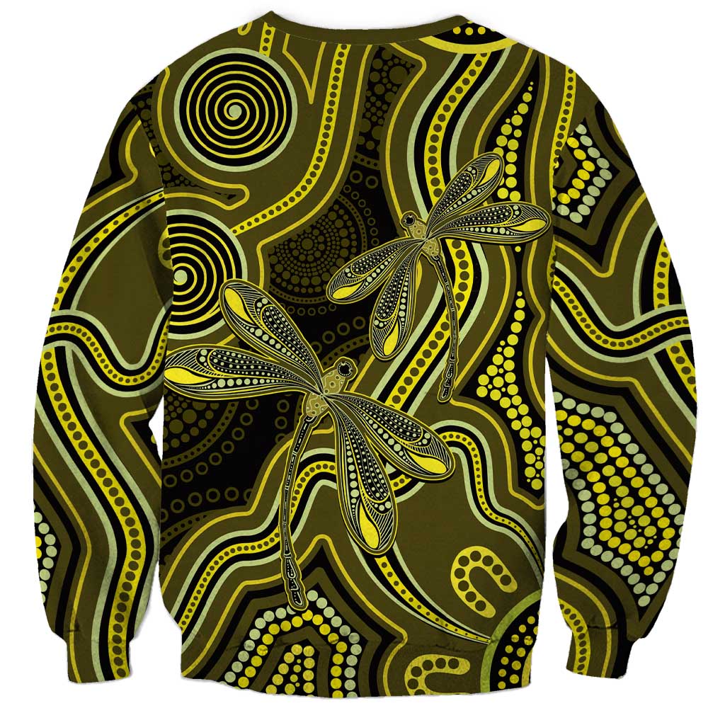 Yellow Indigenous Dragonfly Australia Sweatshirt Aboriginal Art - Aussie Hoodie