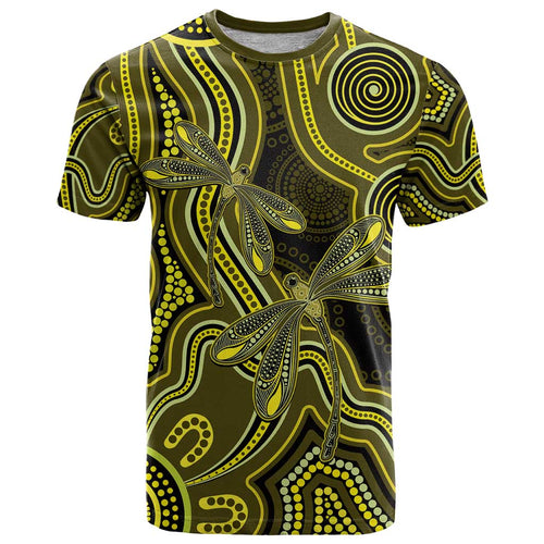 Yellow Indigenous Dragonfly Australia T Shirt Aboriginal Art - Aussie Hoodie