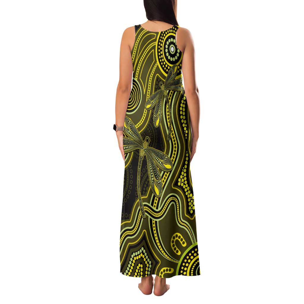 Yellow Indigenous Dragonfly Australia Tank Maxi Dress Aboriginal Art - Aussie Hoodie