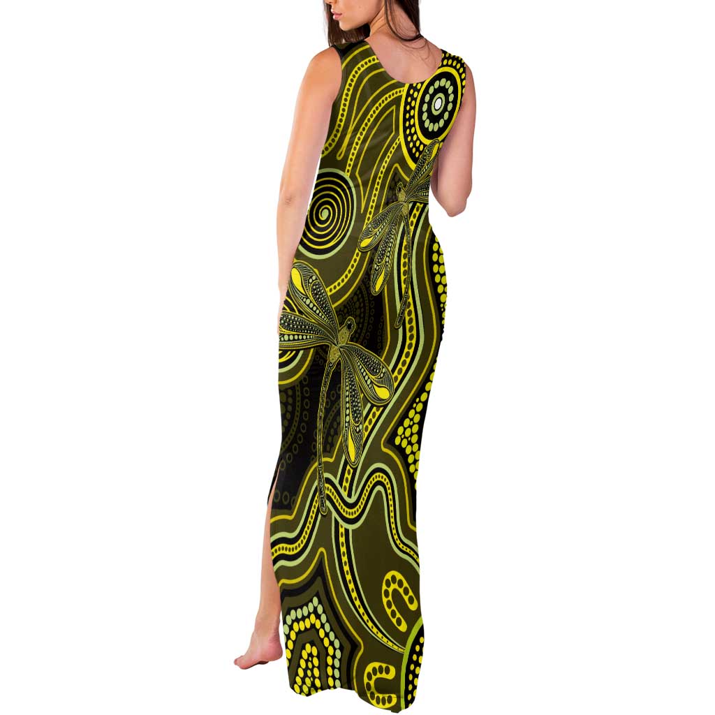Yellow Indigenous Dragonfly Australia Tank Maxi Dress Aboriginal Art - Aussie Hoodie