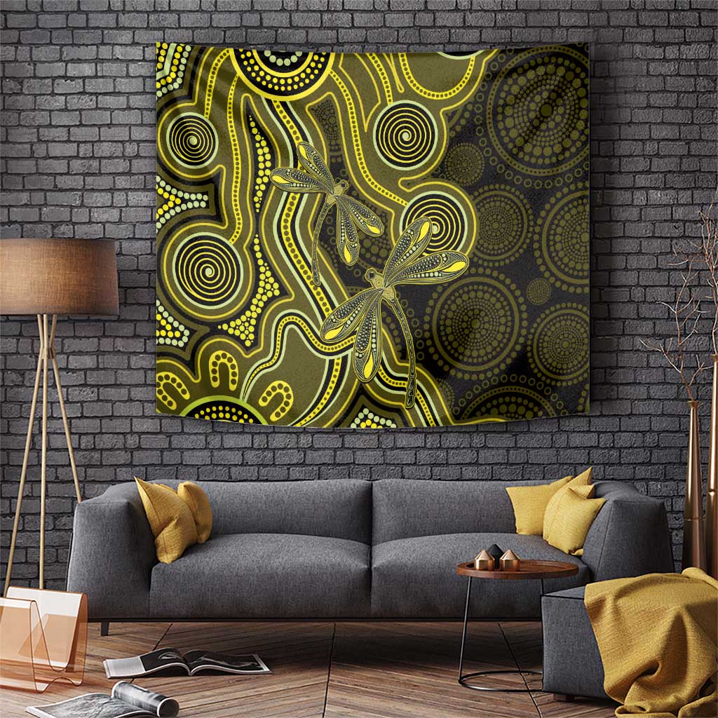 Yellow Indigenous Dragonfly Australia Tapestry Aboriginal Art - Aussie Hoodie