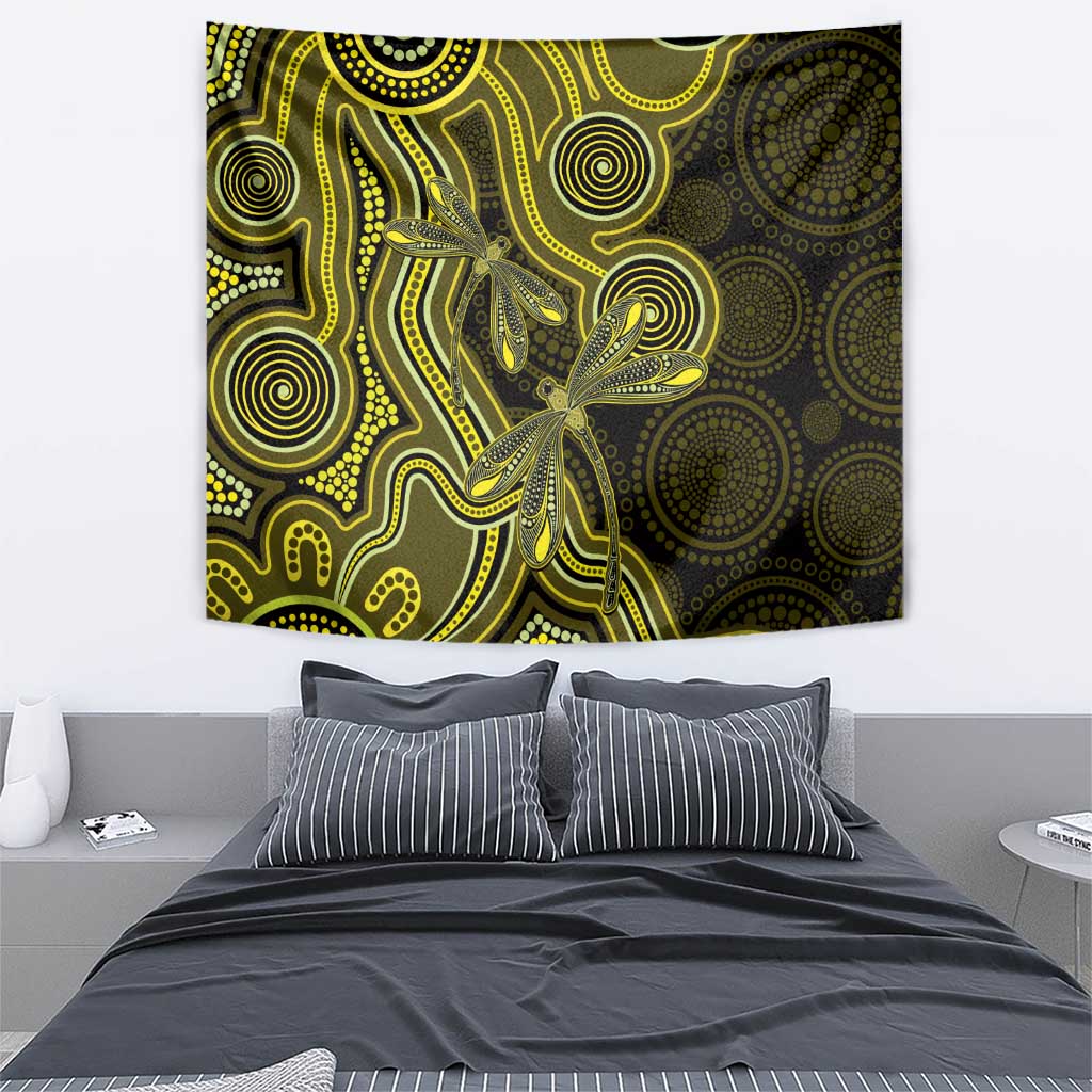 Yellow Indigenous Dragonfly Australia Tapestry Aboriginal Art - Aussie Hoodie