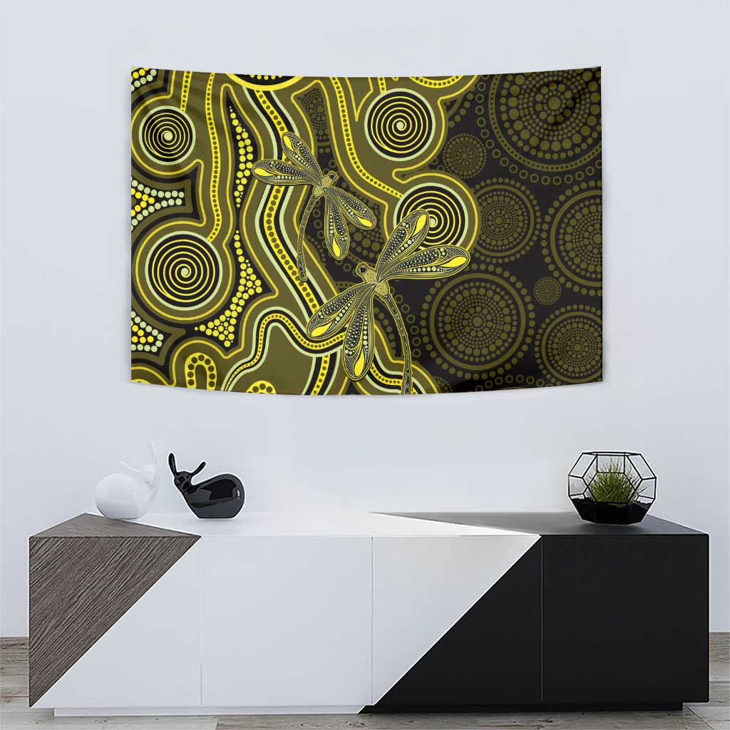 Yellow Indigenous Dragonfly Australia Tapestry Aboriginal Art - Aussie Hoodie
