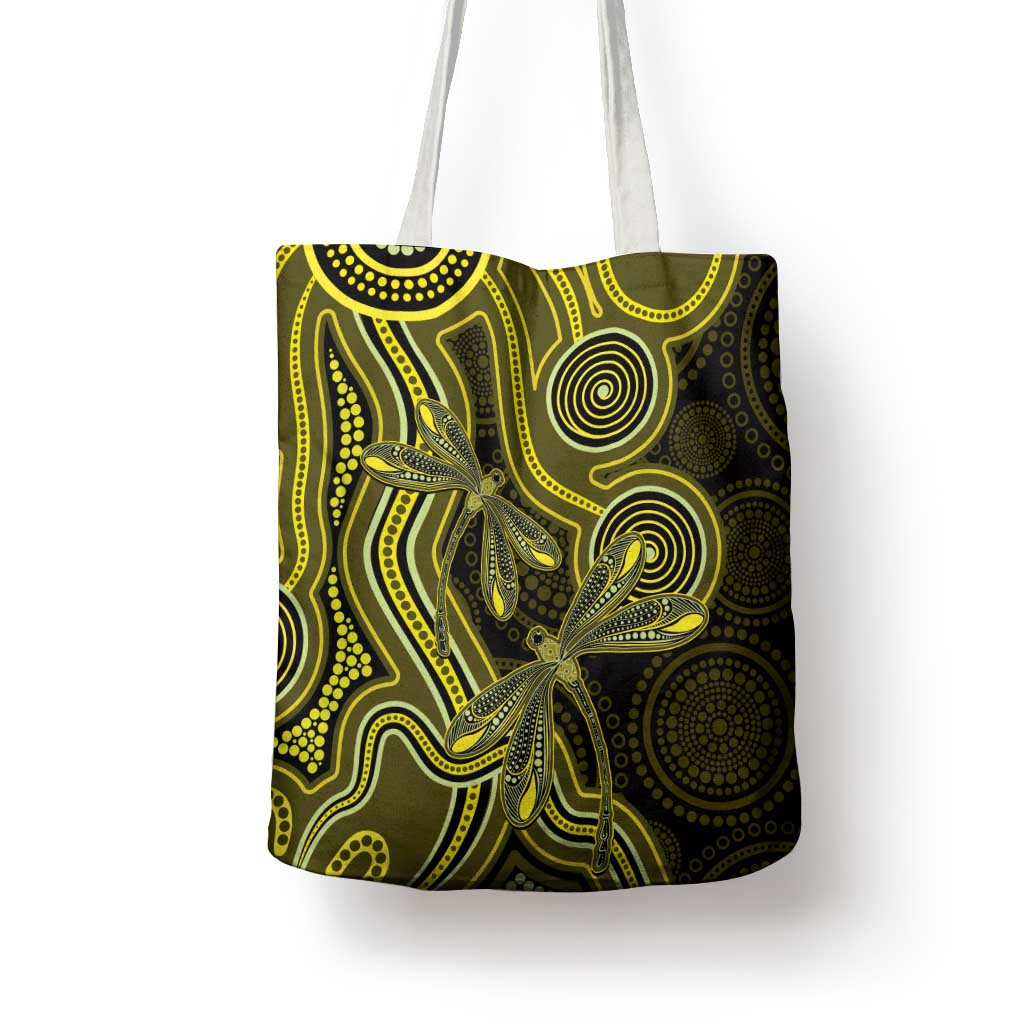 Yellow Indigenous Dragonfly Australia Tote Bag Aboriginal Art - Aussie Hoodie