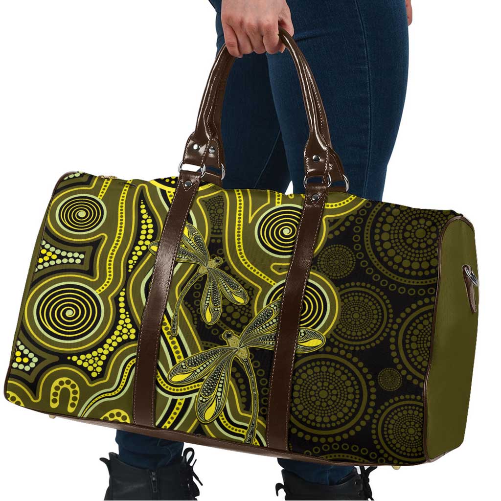 Yellow Indigenous Dragonfly Australia Travel Bag Aboriginal Art - Aussie Hoodie
