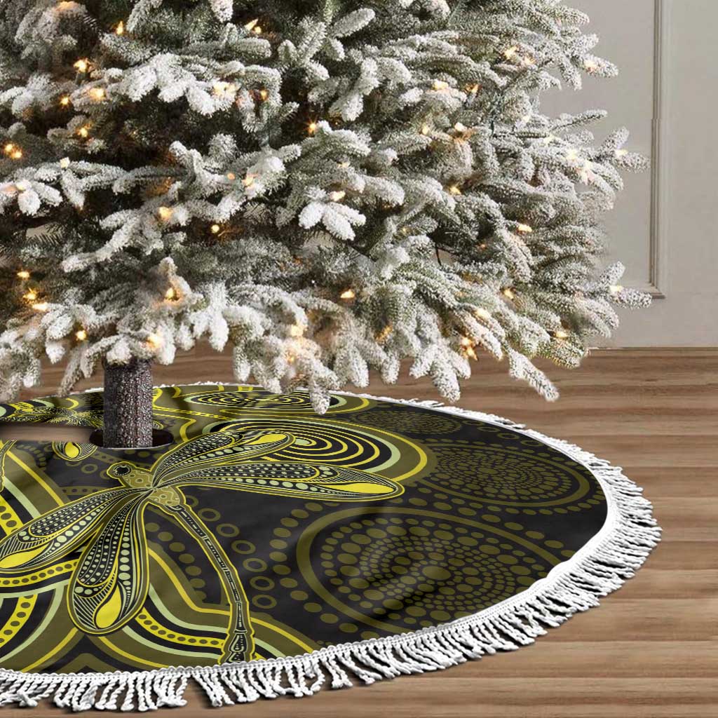 Yellow Indigenous Dragonfly Australia Tree Skirt Aboriginal Art - Aussie Hoodie