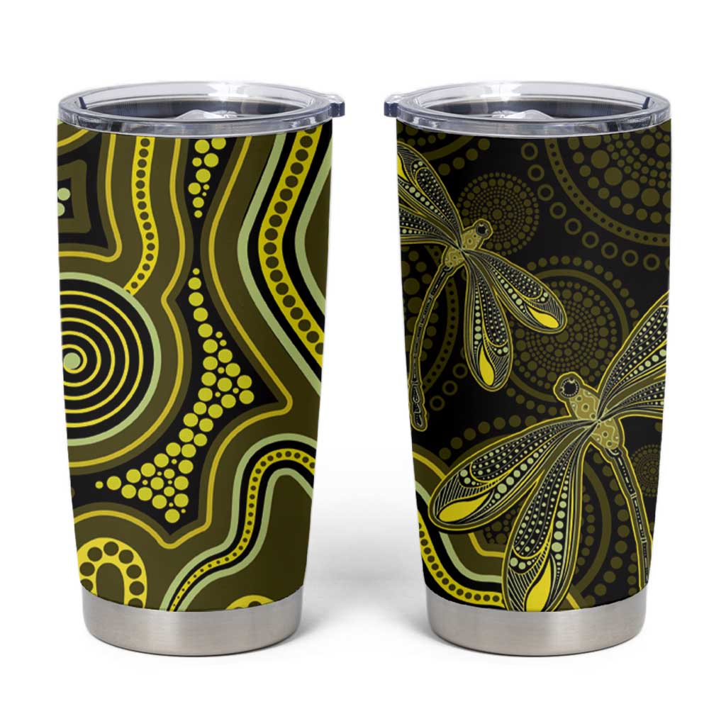 Yellow Indigenous Dragonfly Australia Tumbler Cup Aboriginal Art - Aussie Hoodie