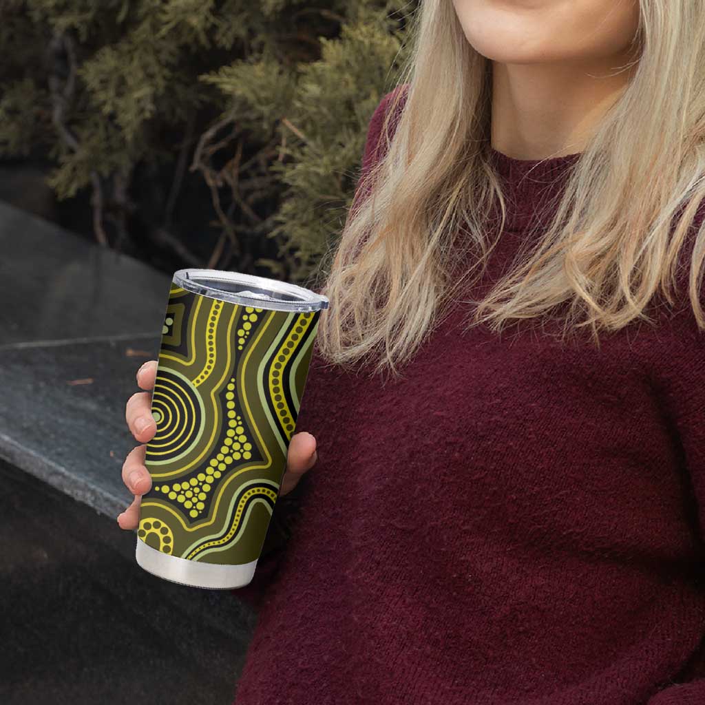 Yellow Indigenous Dragonfly Australia Tumbler Cup Aboriginal Art - Aussie Hoodie