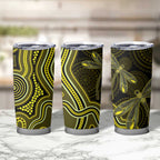 Yellow Indigenous Dragonfly Australia Tumbler Cup Aboriginal Art - Aussie Hoodie