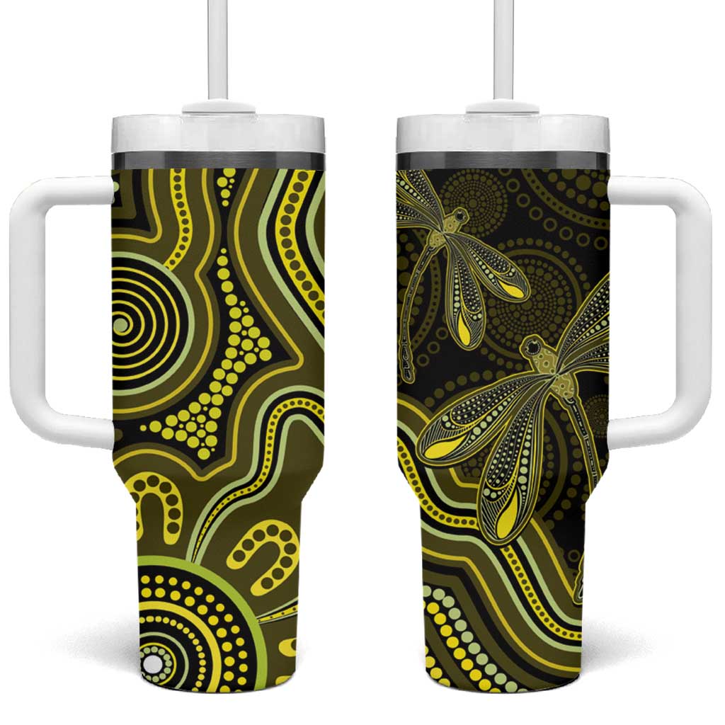 Yellow Indigenous Dragonfly Australia Tumbler With Handle Aboriginal Art - Aussie Hoodie