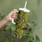 Yellow Indigenous Dragonfly Australia Tumbler With Handle Aboriginal Art - Aussie Hoodie