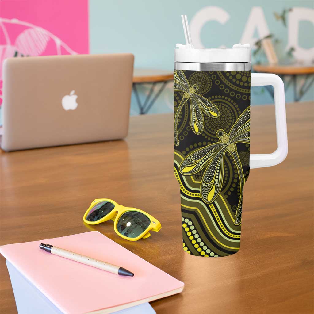 Yellow Indigenous Dragonfly Australia Tumbler With Handle Aboriginal Art - Aussie Hoodie
