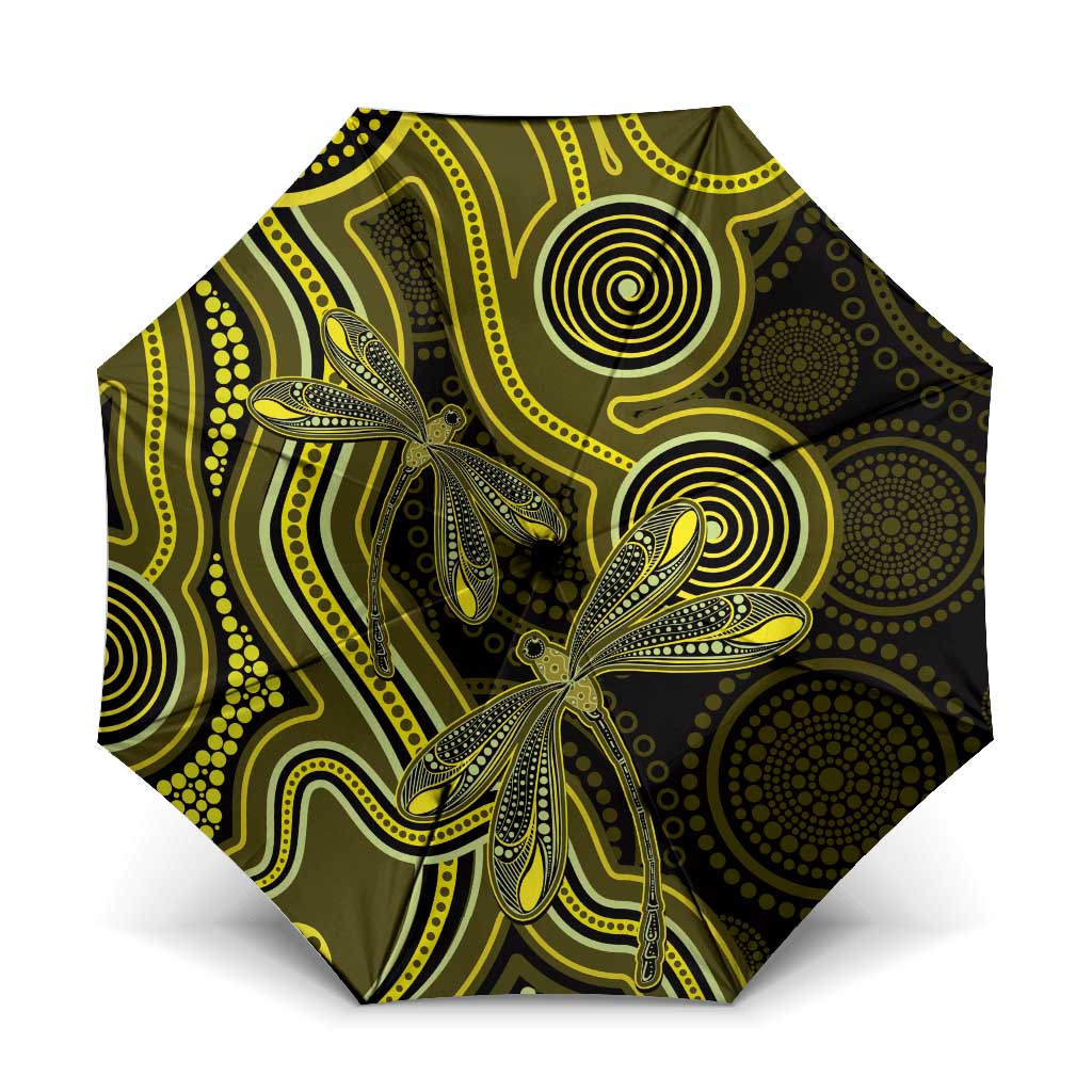 Yellow Indigenous Dragonfly Australia Umbrella Aboriginal Art - Aussie Hoodie