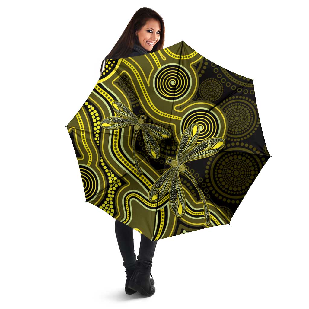 Yellow Indigenous Dragonfly Australia Umbrella Aboriginal Art - Aussie Hoodie