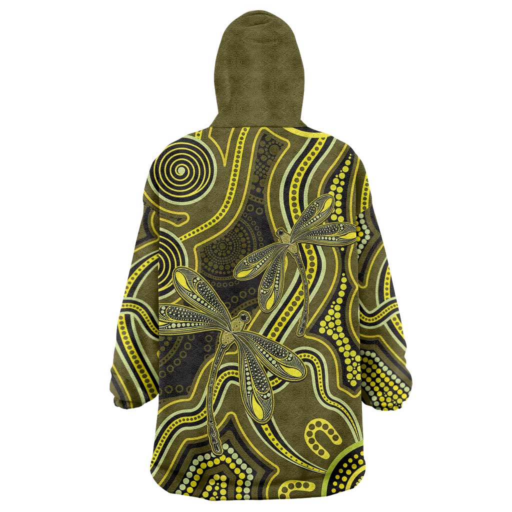 Yellow Indigenous Dragonfly Australia Wearable Blanket Hoodie Aboriginal Art - Aussie Hoodie