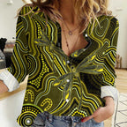 Yellow Indigenous Dragonfly Australia Women Casual Shirt Aboriginal Art - Aussie Hoodie