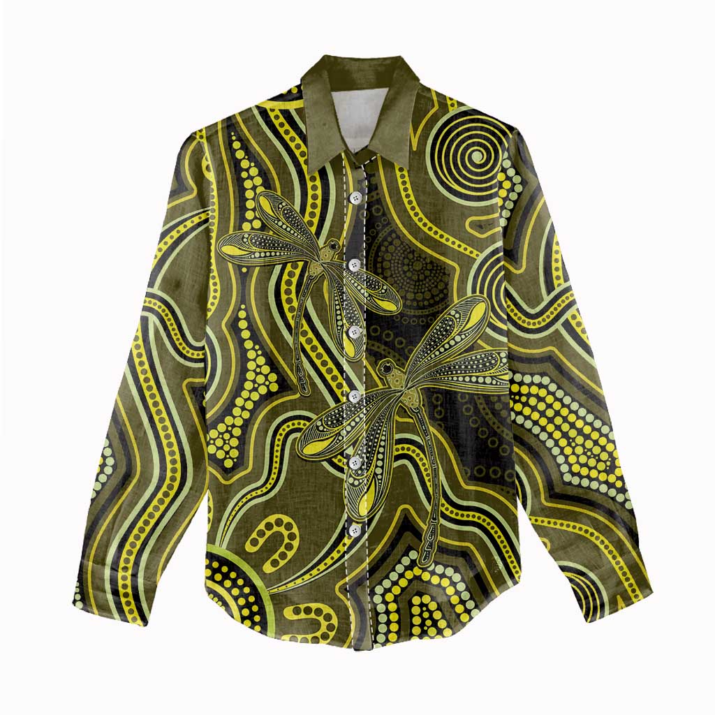 Yellow Indigenous Dragonfly Australia Women Casual Shirt Aboriginal Art - Aussie Hoodie