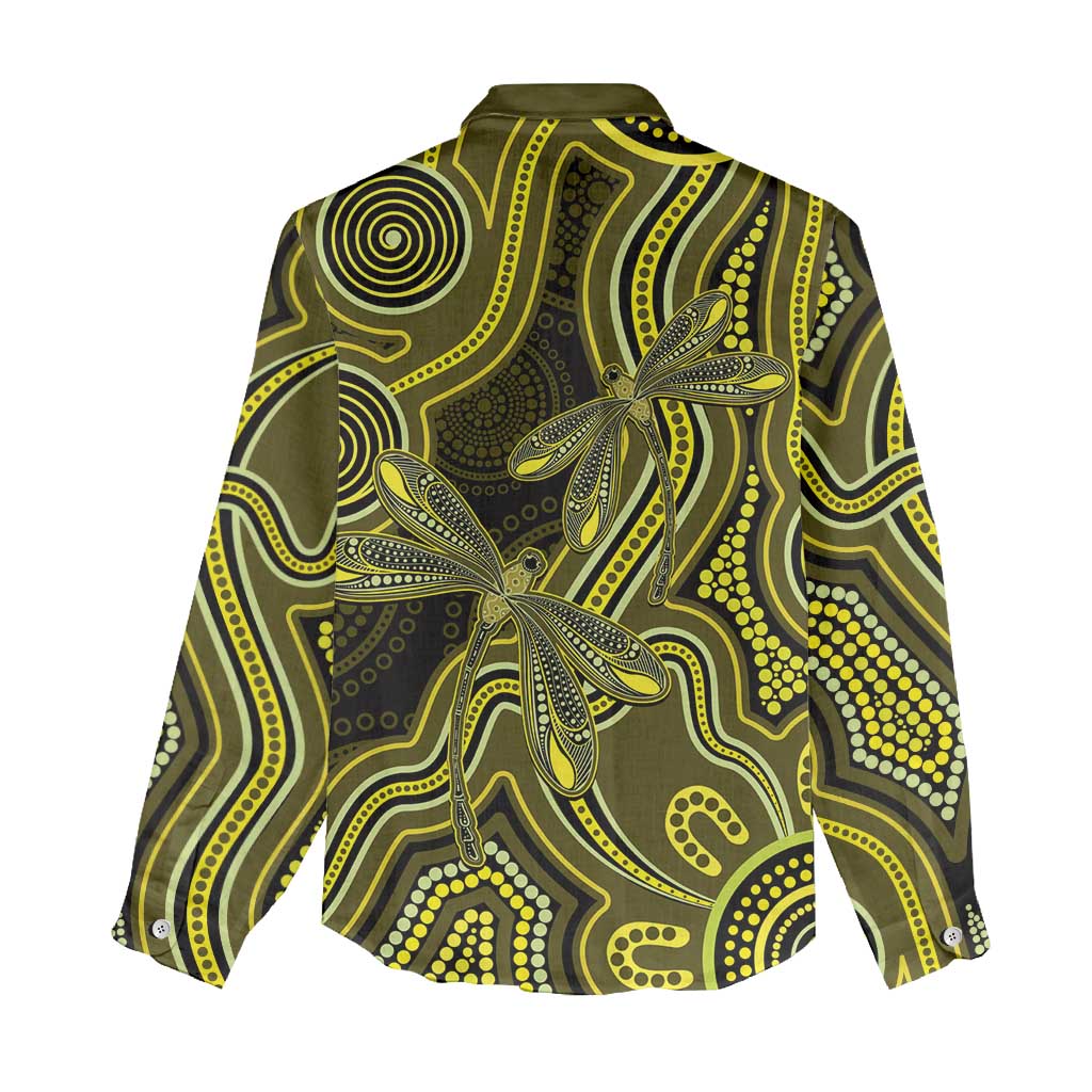 Yellow Indigenous Dragonfly Australia Women Casual Shirt Aboriginal Art - Aussie Hoodie