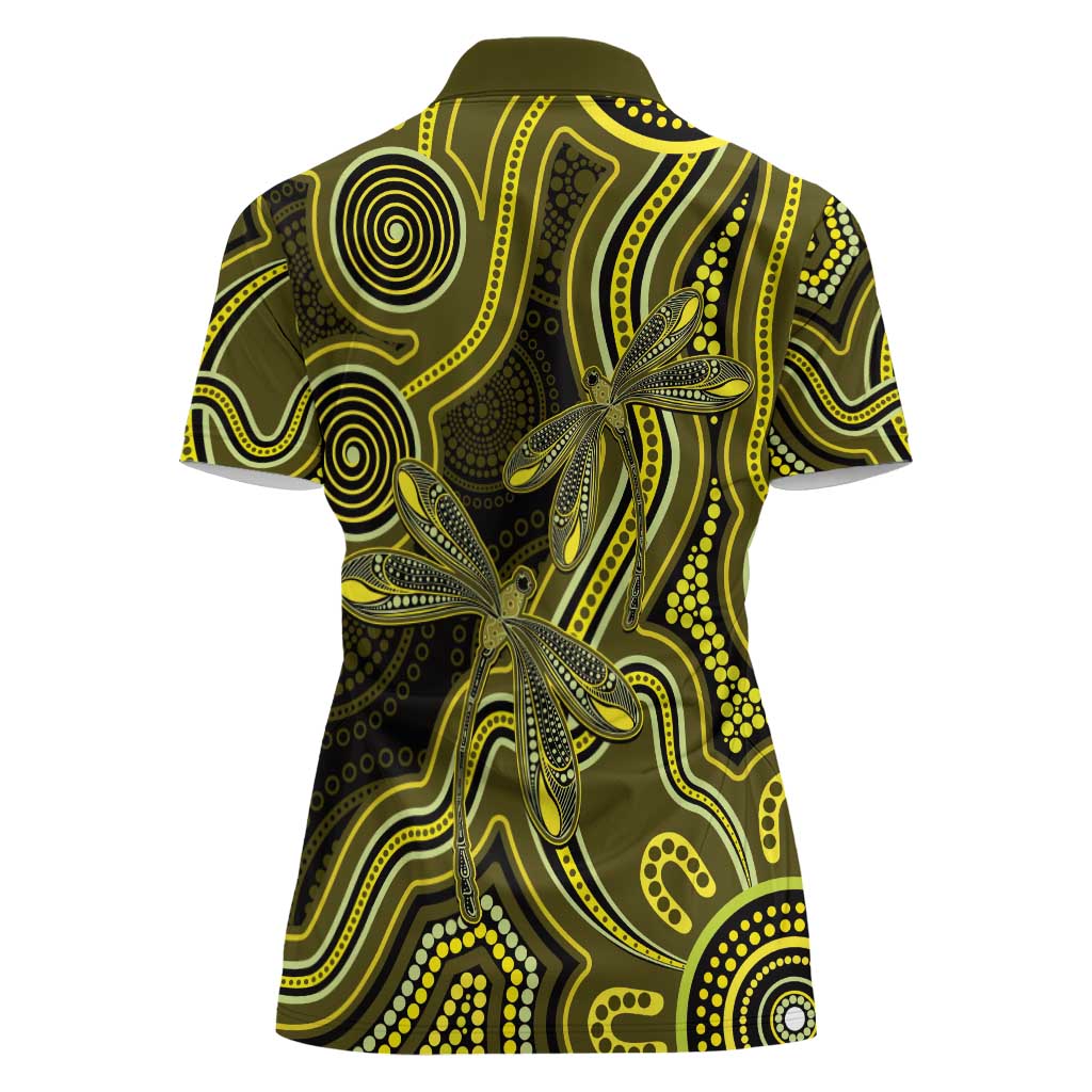 Yellow Indigenous Dragonfly Australia Women Polo Shirt Aboriginal Art - Aussie Hoodie