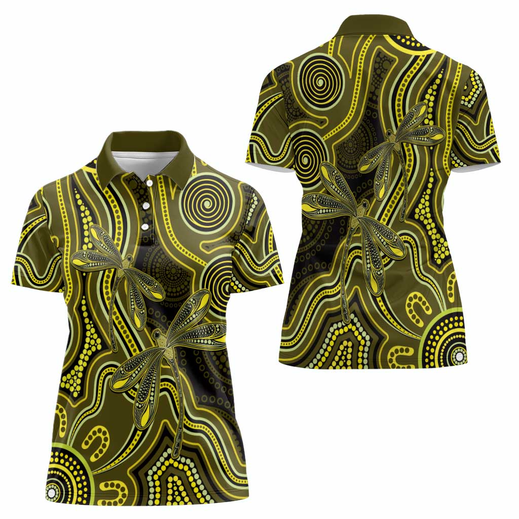 Yellow Indigenous Dragonfly Australia Women Polo Shirt Aboriginal Art - Aussie Hoodie