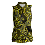 Yellow Indigenous Dragonfly Australia Women Sleeveless Polo Shirt Aboriginal Art - Aussie Hoodie