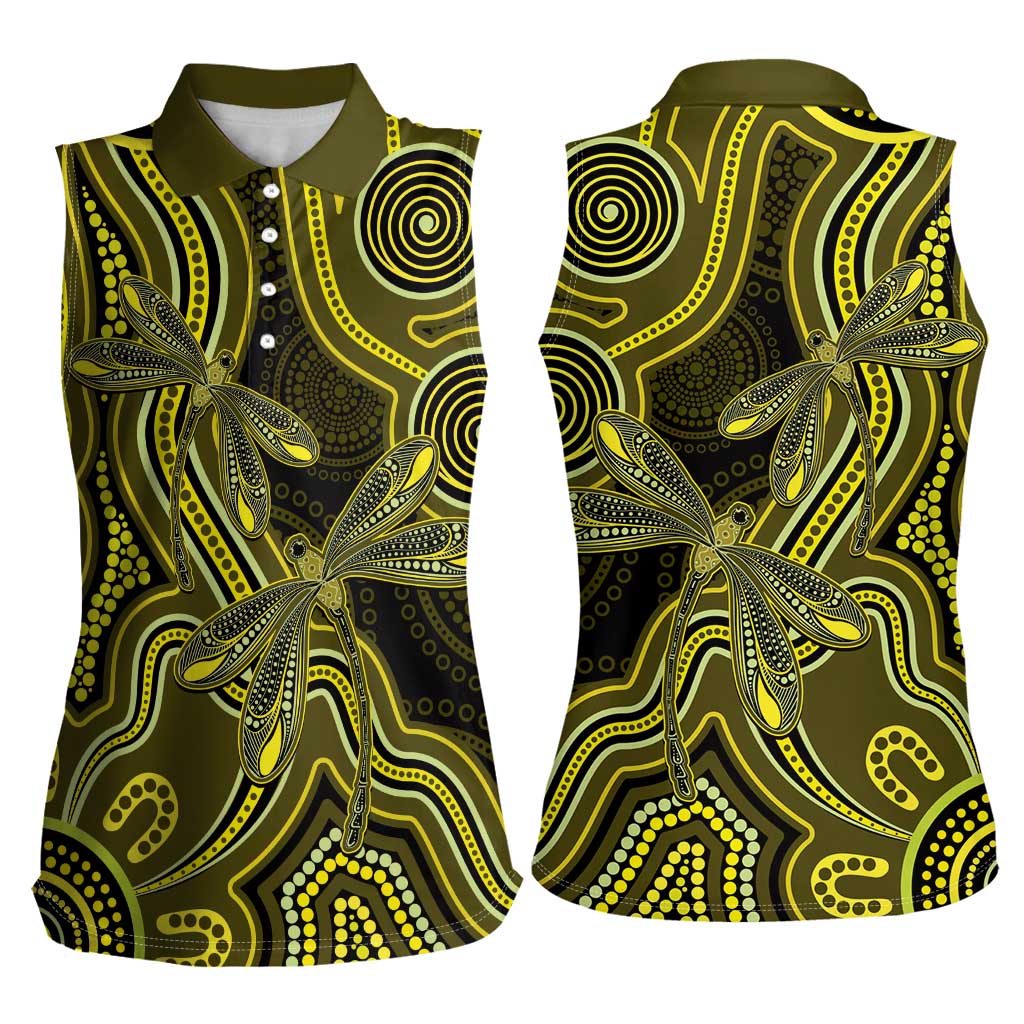 Yellow Indigenous Dragonfly Australia Women Sleeveless Polo Shirt Aboriginal Art - Aussie Hoodie