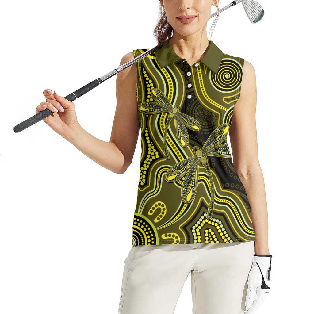 Yellow Indigenous Dragonfly Australia Women Sleeveless Polo Shirt Aboriginal Art - Aussie Hoodie