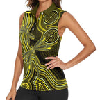 Yellow Indigenous Dragonfly Australia Women Sleeveless Polo Shirt Aboriginal Art - Aussie Hoodie