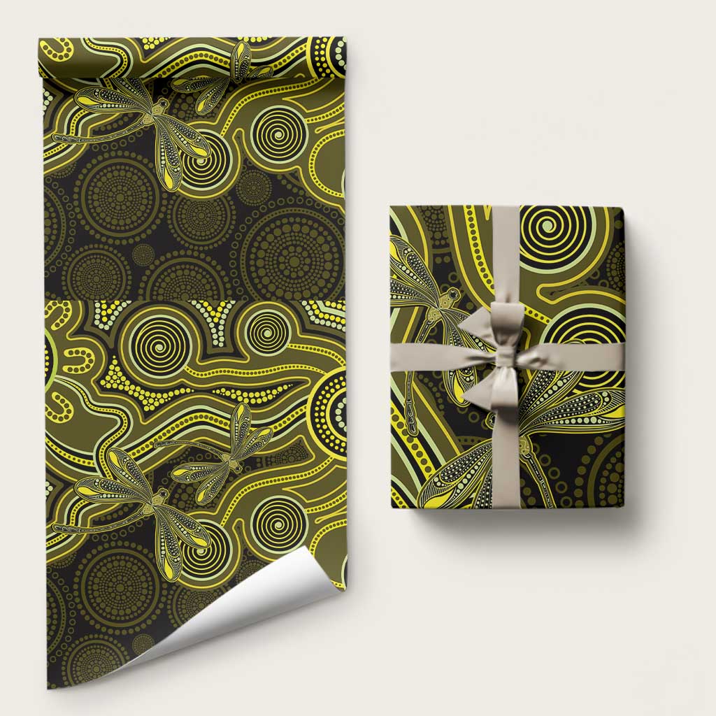 Yellow Indigenous Dragonfly Australia Wrapping Paper Aboriginal Art - Aussie Hoodie