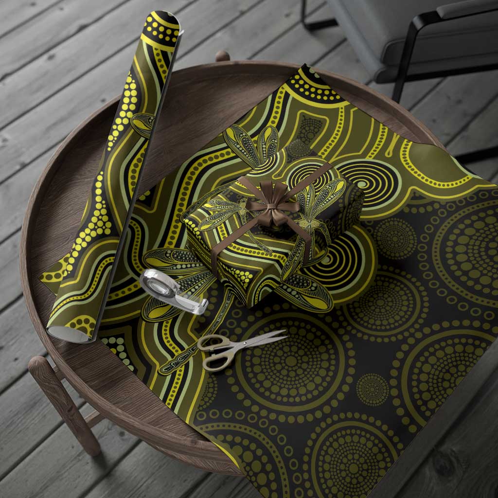 Yellow Indigenous Dragonfly Australia Wrapping Paper Aboriginal Art - Aussie Hoodie