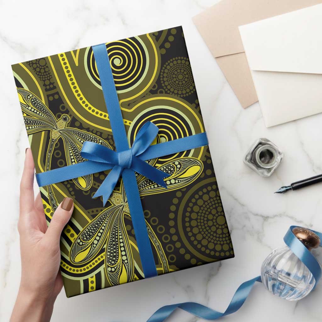 Yellow Indigenous Dragonfly Australia Wrapping Paper Aboriginal Art - Aussie Hoodie