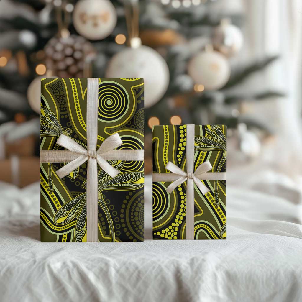Yellow Indigenous Dragonfly Australia Wrapping Paper Aboriginal Art - Aussie Hoodie