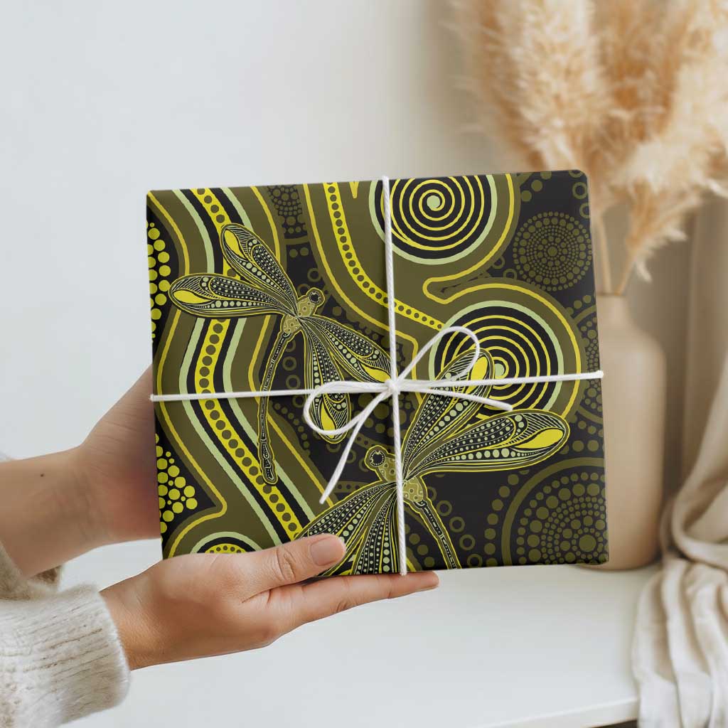 Yellow Indigenous Dragonfly Australia Wrapping Paper Aboriginal Art - Aussie Hoodie