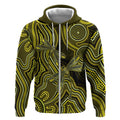 Yellow Indigenous Dragonfly Australia Zip Hoodie Aboriginal Art - Aussie Hoodie