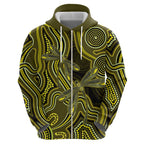 Yellow Indigenous Dragonfly Australia Zip Hoodie Aboriginal Art - Aussie Hoodie