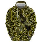 Yellow Indigenous Dragonfly Australia Zip Hoodie Aboriginal Art - Aussie Hoodie