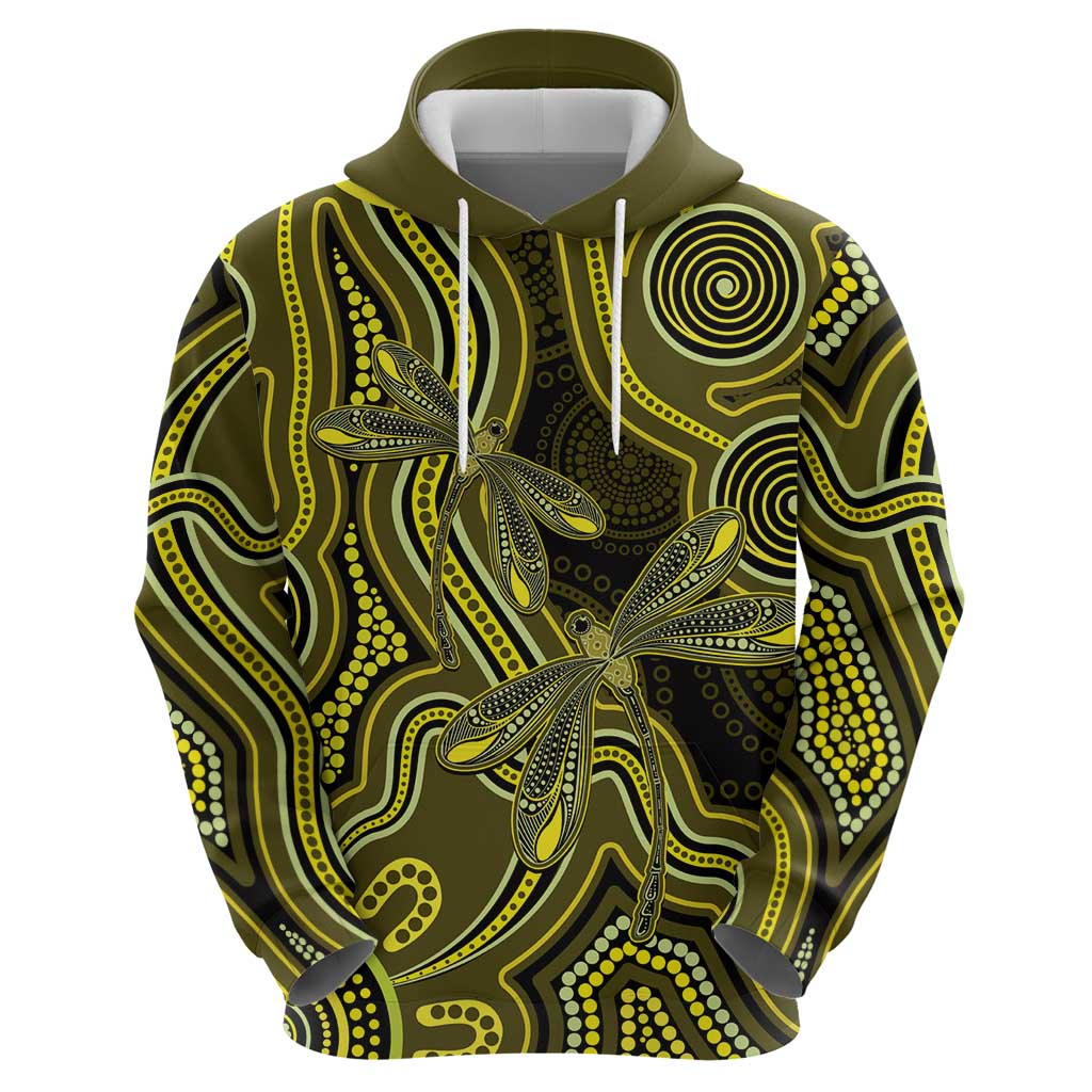 Yellow Indigenous Dragonfly Australia Zip Hoodie Aboriginal Art - Aussie Hoodie