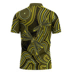 Yellow Indigenous Dragonfly Australia Zipper Polo Shirt Aboriginal Art - Aussie Hoodie