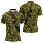 Yellow Indigenous Dragonfly Australia Zipper Polo Shirt Aboriginal Art - Aussie Hoodie