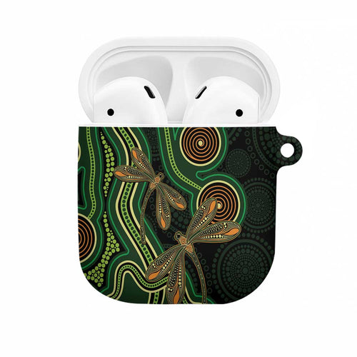 Green Indigenous Dragonfly Australia AirPods Case Aboriginal Art - Aussie Hoodie