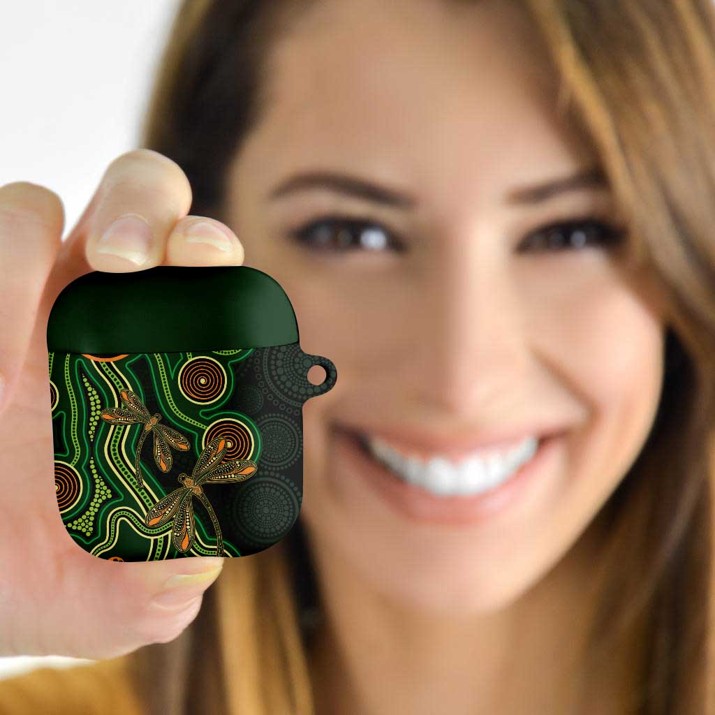 Green Indigenous Dragonfly Australia AirPods Case Aboriginal Art - Aussie Hoodie