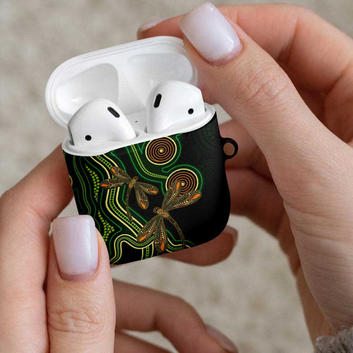 Green Indigenous Dragonfly Australia AirPods Case Aboriginal Art - Aussie Hoodie
