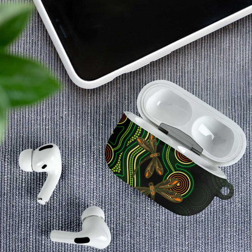 Green Indigenous Dragonfly Australia AirPods Case Aboriginal Art - Aussie Hoodie