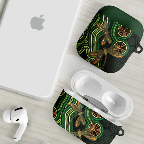 Green Indigenous Dragonfly Australia AirPods Case Aboriginal Art - Aussie Hoodie