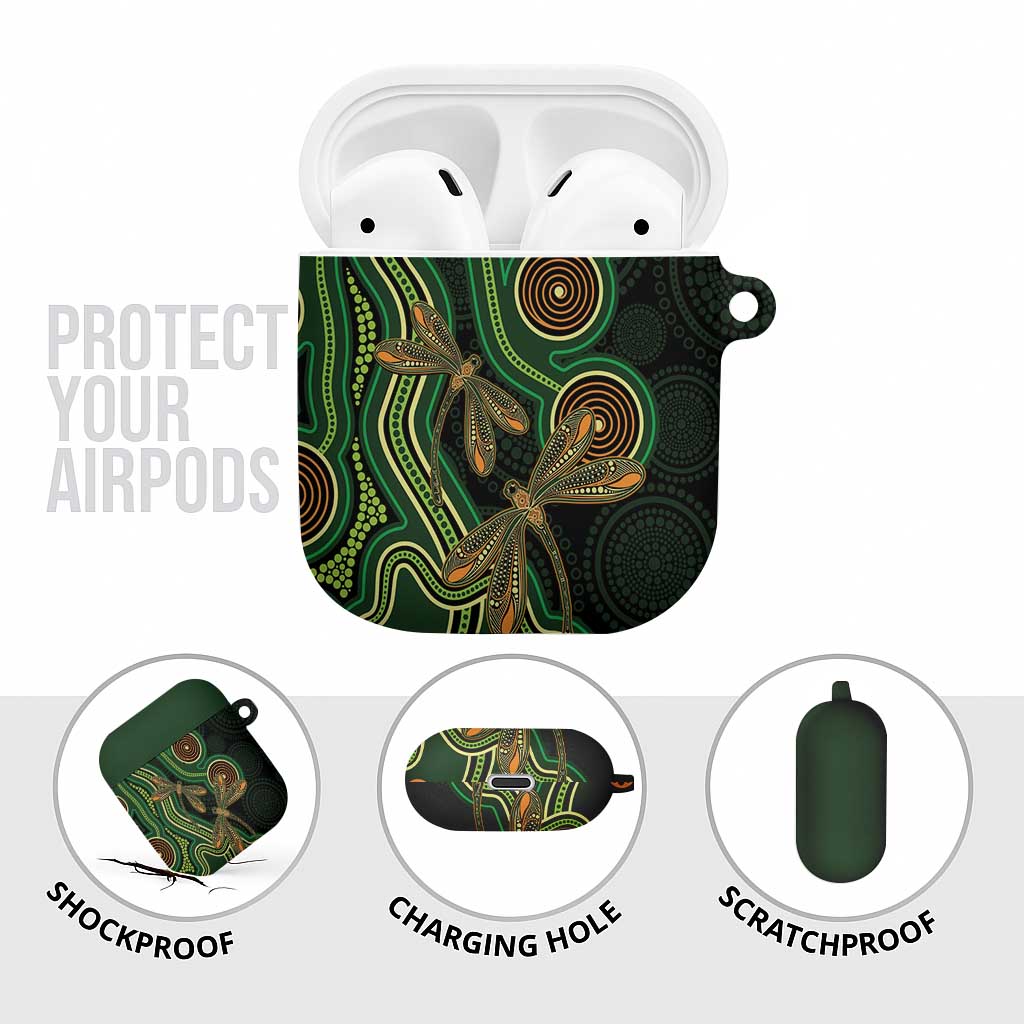 Green Indigenous Dragonfly Australia AirPods Case Aboriginal Art - Aussie Hoodie